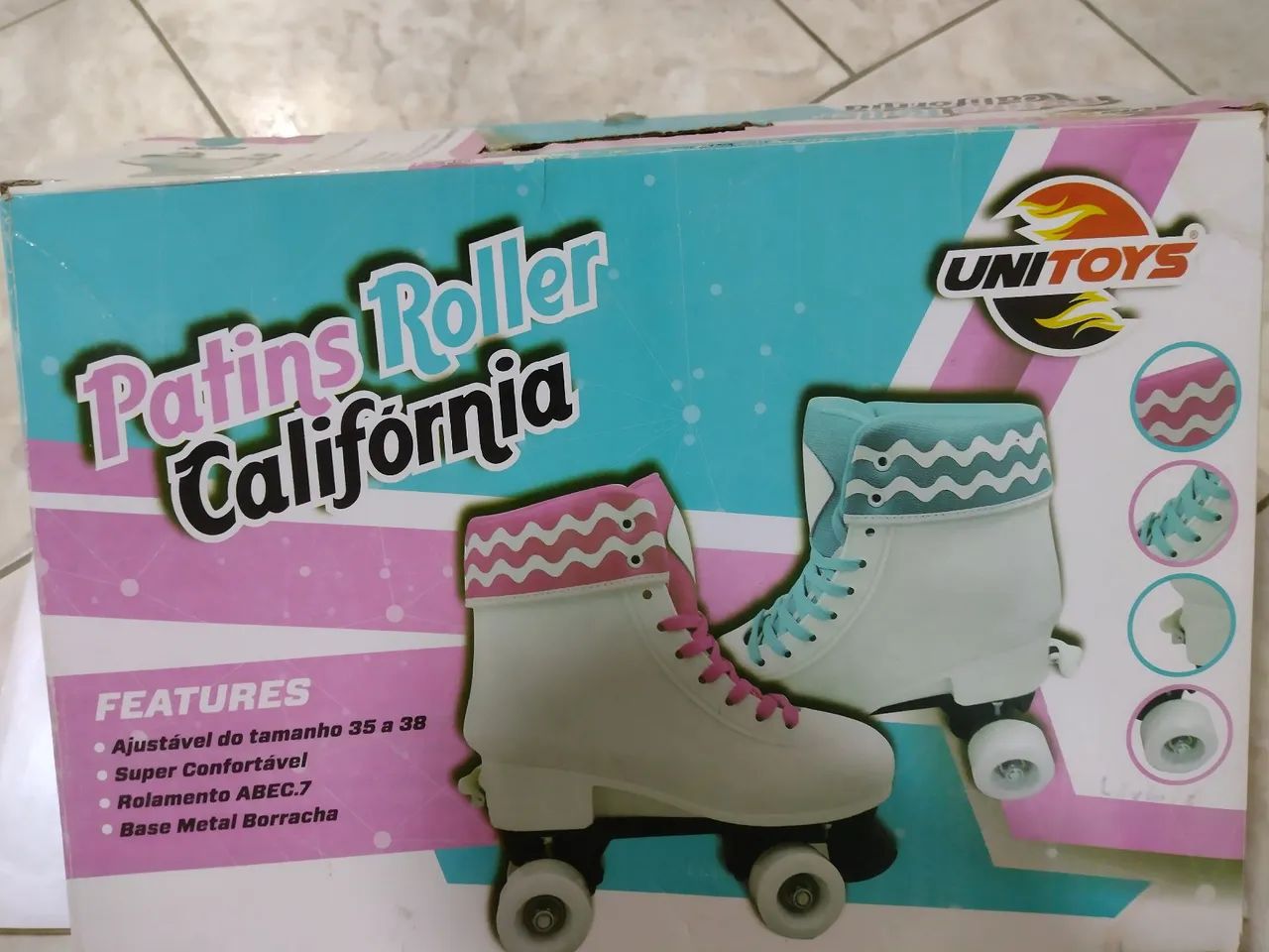Patins Roller Branco com Detalhes em Verde - Foto 2
