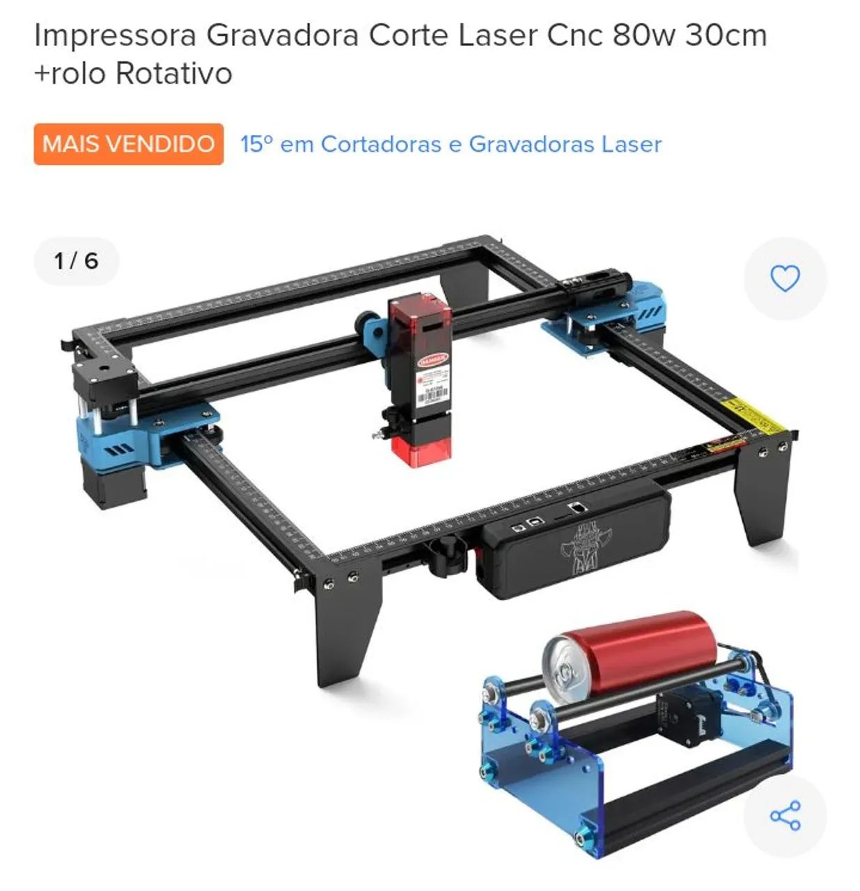 Impressora Gravadora Corte Laser CNC 80w 30cm +rolo Rotativo