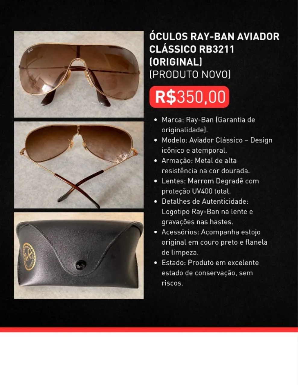 ÓCULOS RAY-BAN AVIADOR CLÁSSICO (RB3211)