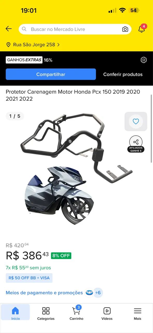 Protetor Carenagem Motor Honda Pcx 150 2019 2020 2021 NUNCA USEI