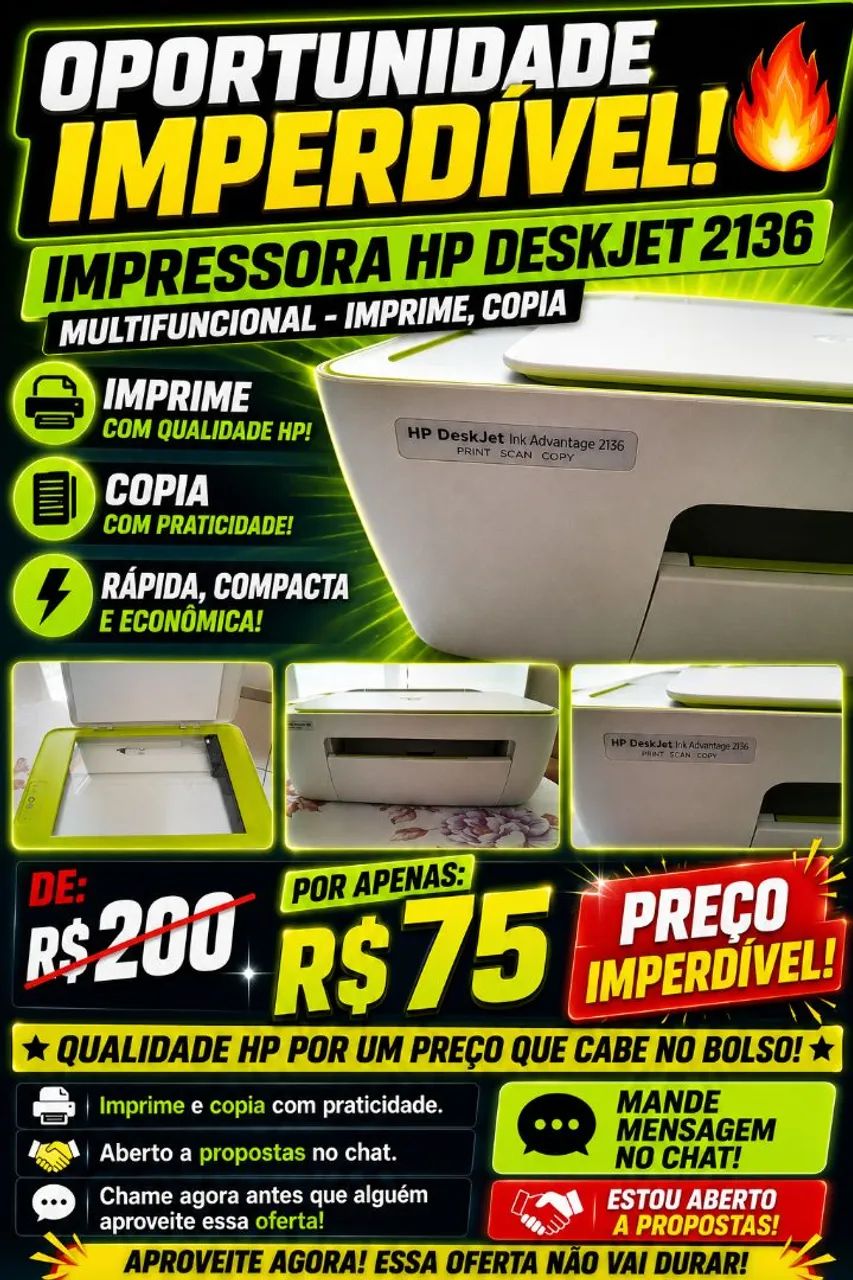 Impressora HP DeskJet 2136 Multifuncional - Imprime, Copia e Digitaliza