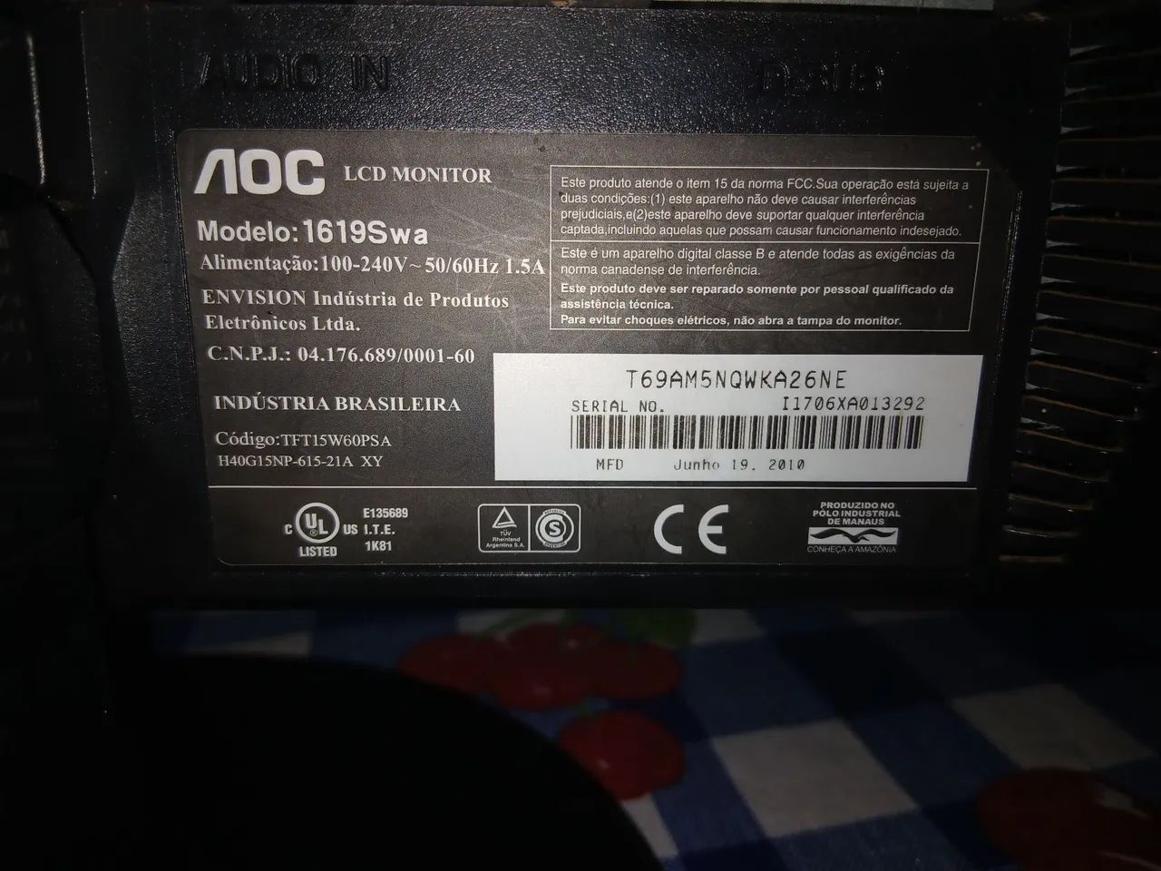 Monitor AOC 16" LCD - Modelo 1619Swa - Super Conservado - Foto 4