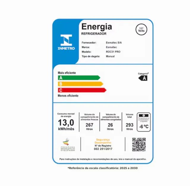 Geladeira Degelo Manual e Compressor Inverter Esmaltec A+ ROC31 PRO Cor Branca 245L  - Foto 5