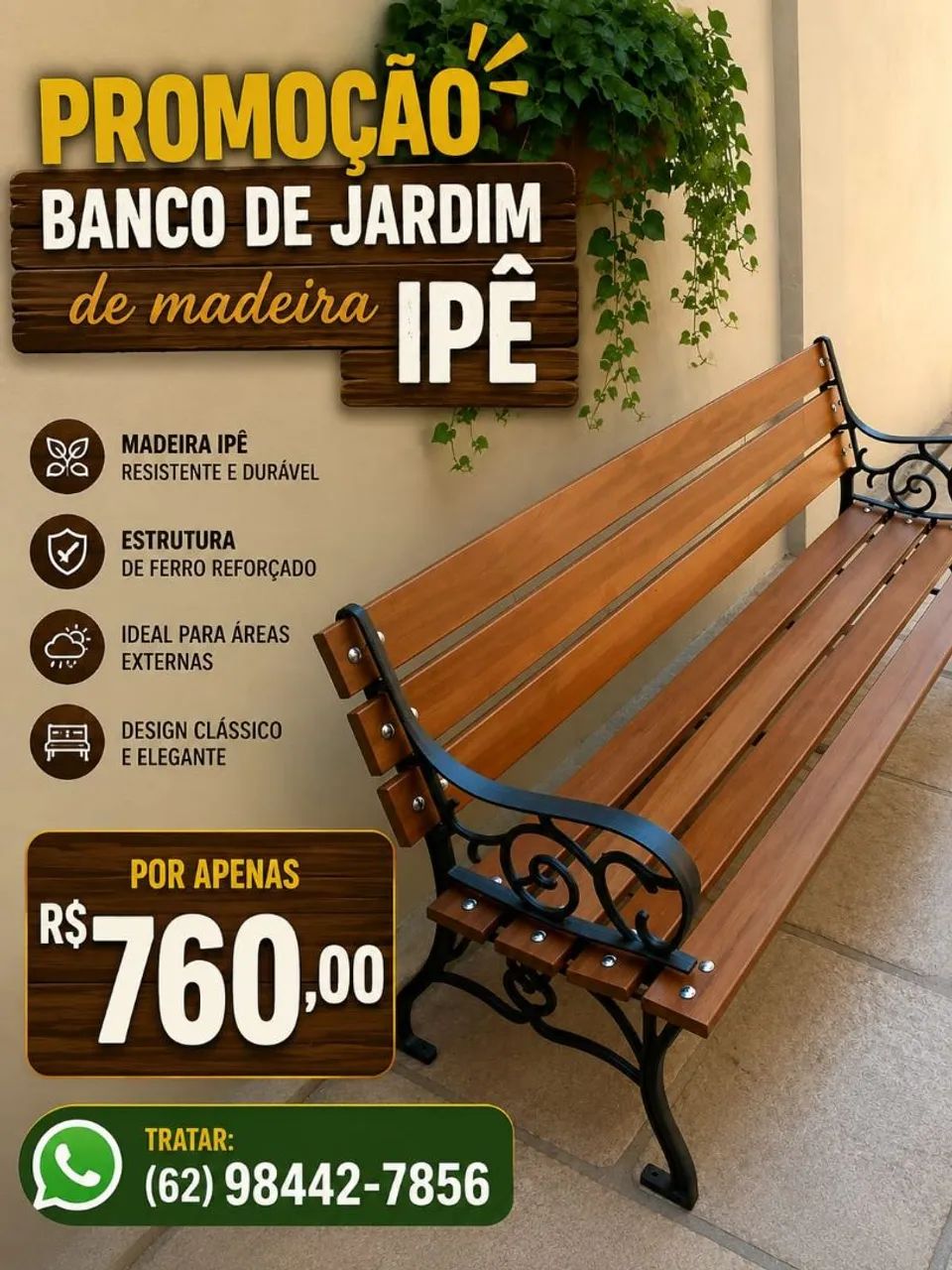 Bancos de Praça com Madeira Ipê 