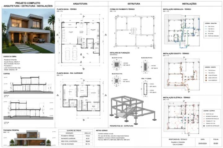 Projetos de ARQUITETURA, ESTRUTURAS E INSTALAÇÕES