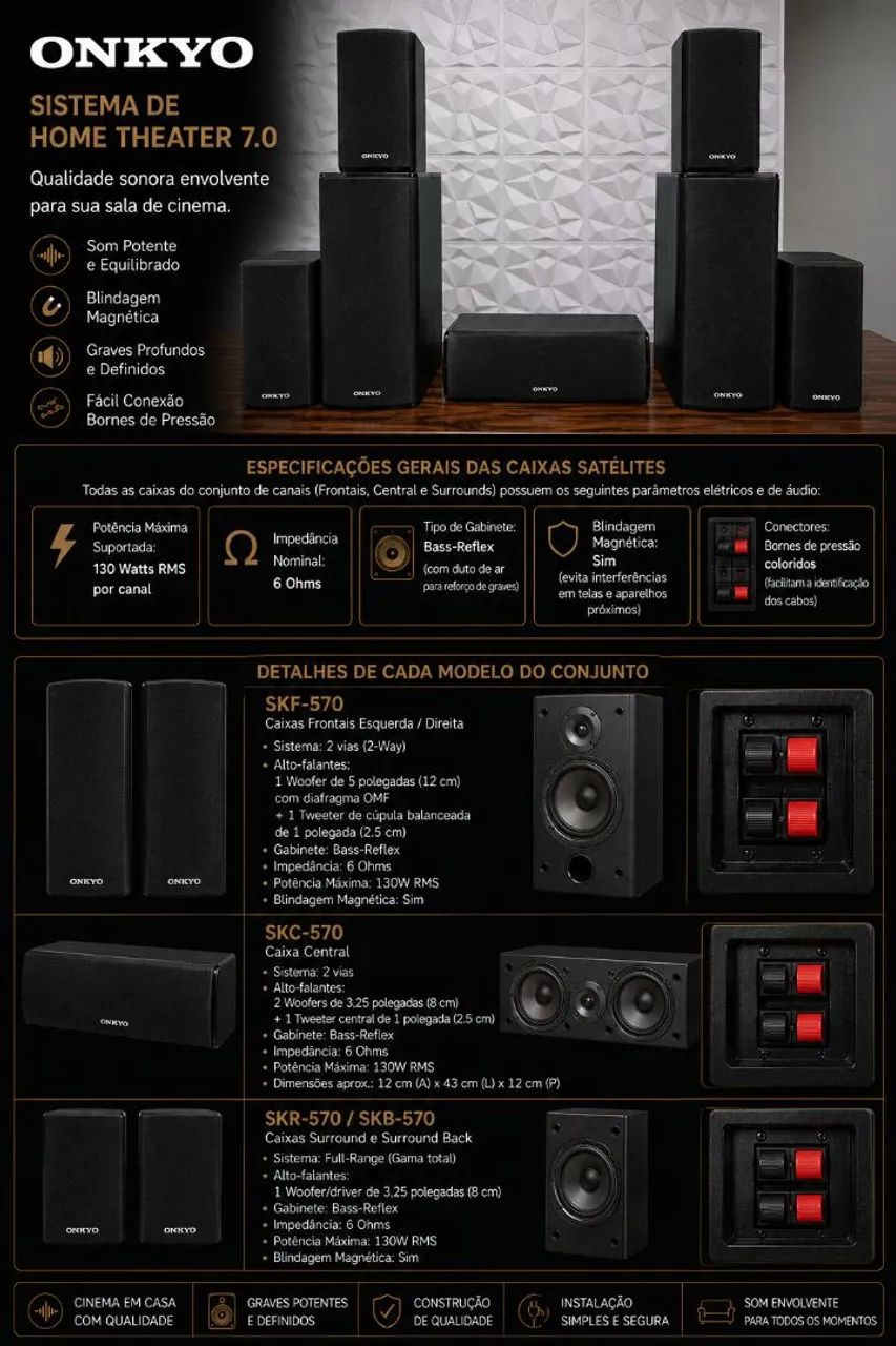 Conjunto de caixas Onkyo 7.0 SK-570 - Aparelhos de Som - Bela