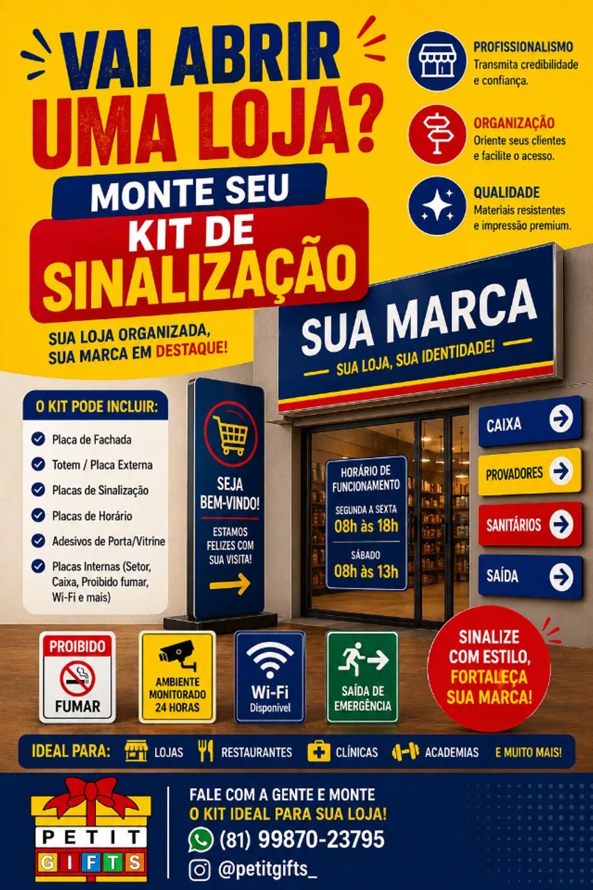 Vai abrir uma loja? Monte seu kit de sinalização personalizado!