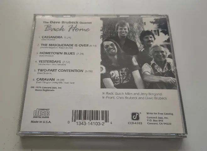 CD -The Dave Brubeck Quartet - Back Home - Concord Jazz - Made in