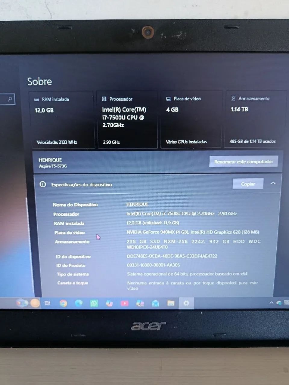 Notebook Acer i7 7500u - Foto 4