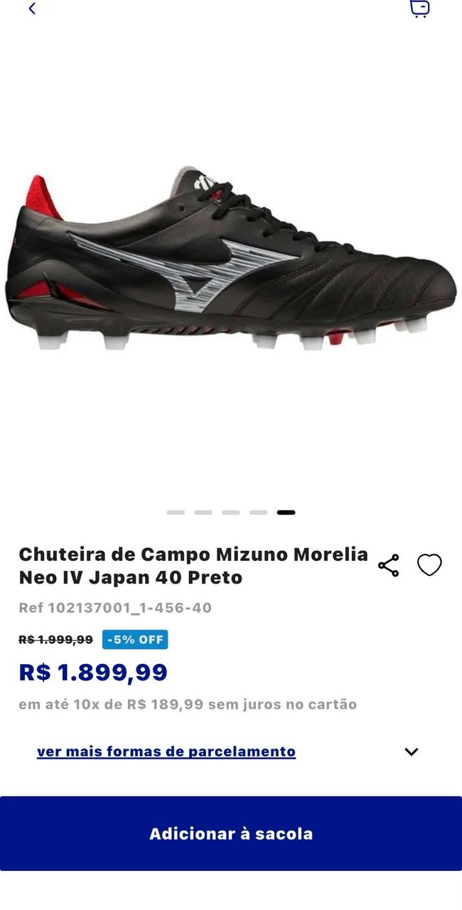 Chuteira Mizuno Morelia Neo IV Japan Tam 40 - Calçados Esportivos