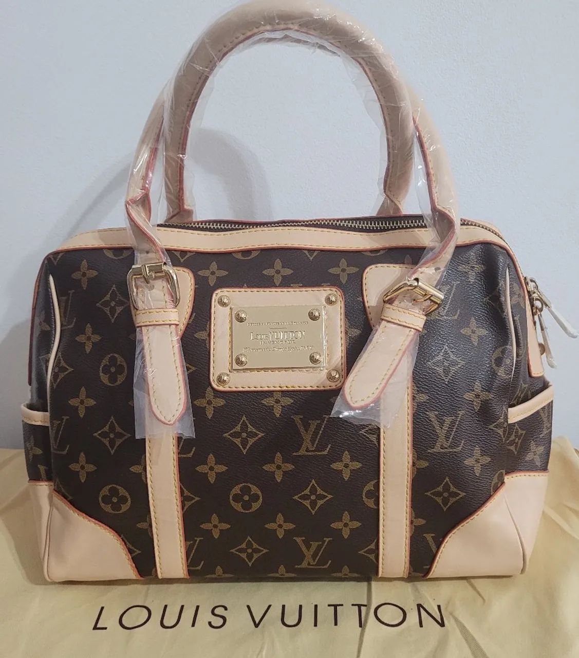 Bolsa grande lv marrom e bege 