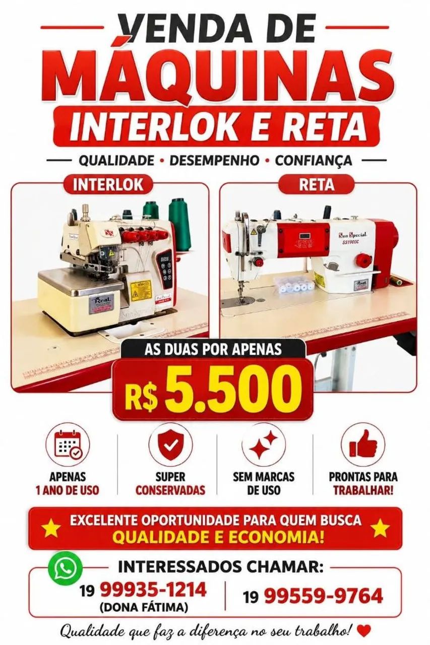 Máquina de costura industrial,reta e interlok.