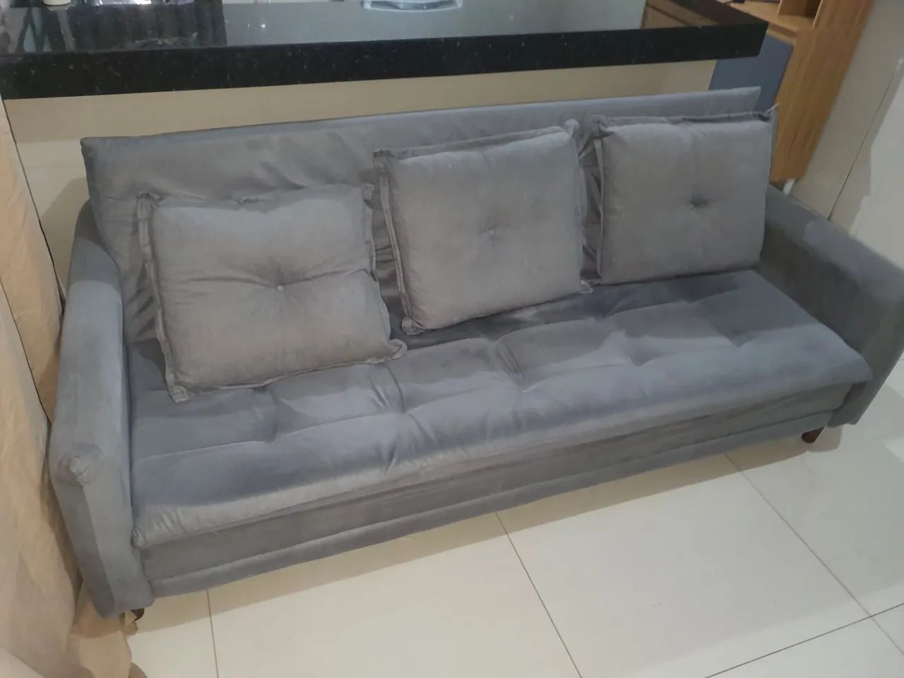 Sofa-Cama, Casal 3 Lugares, Sofia Sued Grafite. - Foto 2