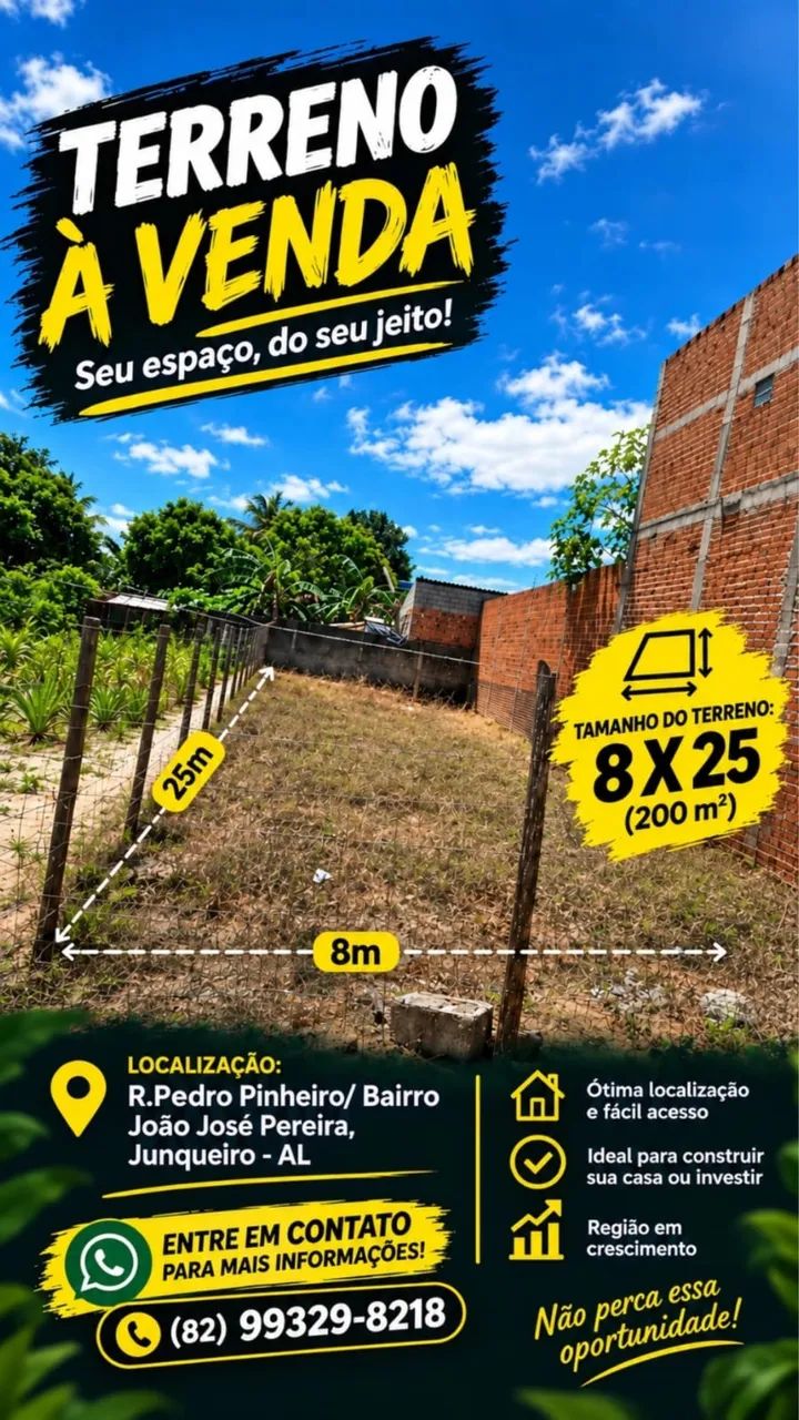 Terreno à venda na cidade de Junqueiro/AL. 