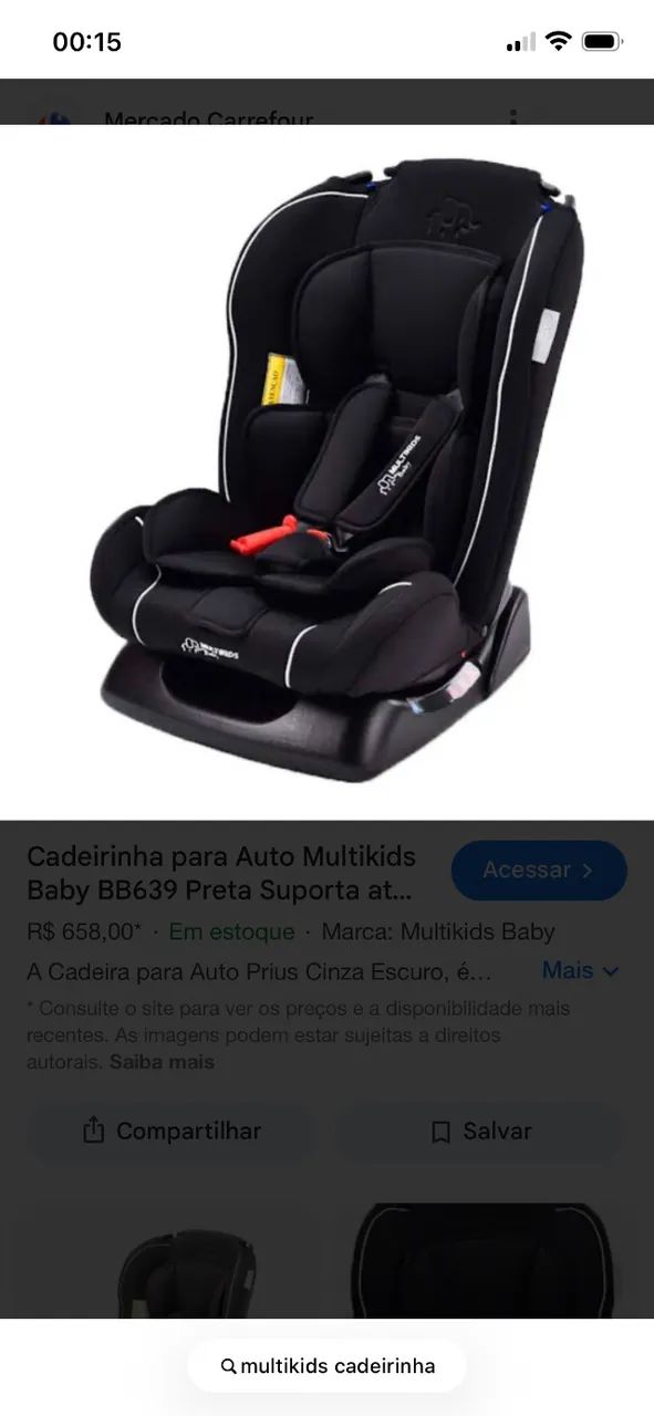 Cadeirinha de carro multikids até 25 kg reclinável.