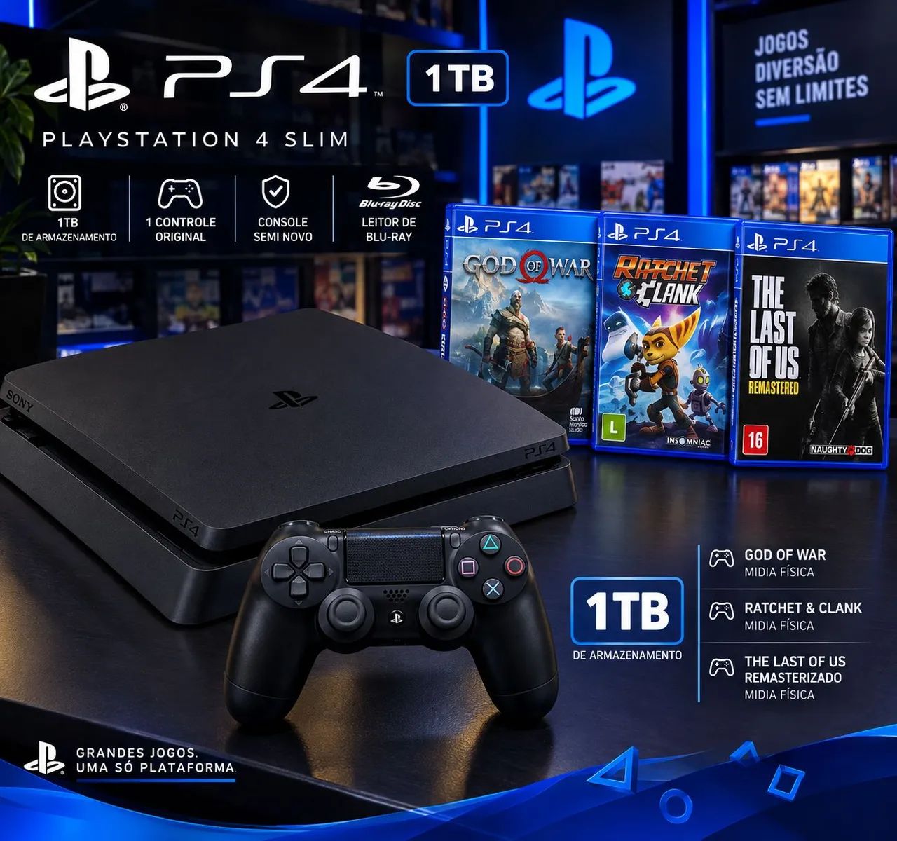 Ps4 slim controle e jogos 