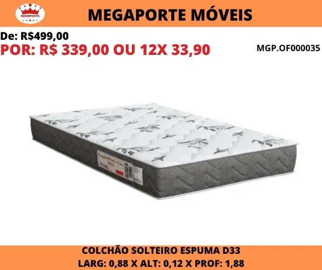 COLCHÃO DE SOLTEIRO ESPUMA D33