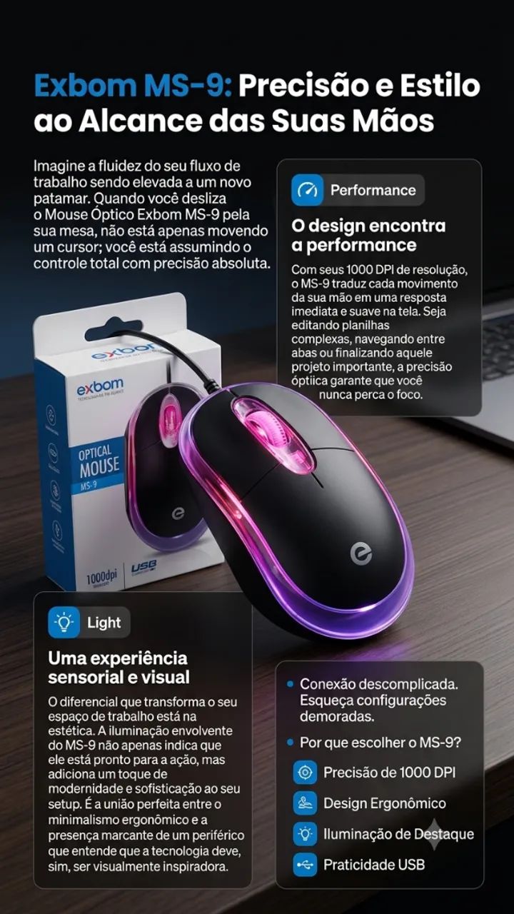 Mouse Optico Exbom Ms-9 1000 Dpi Usb Com Fio  - Foto 2