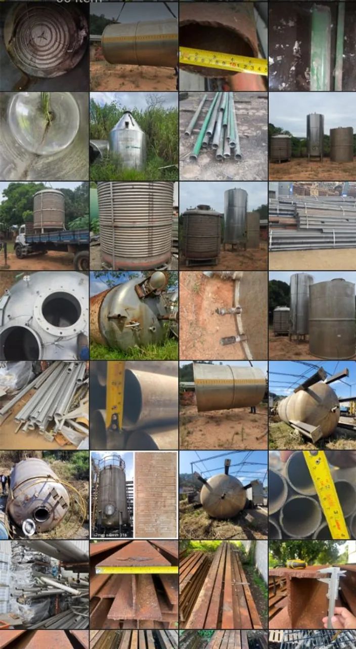 Tanques, cantoneiras, galpões