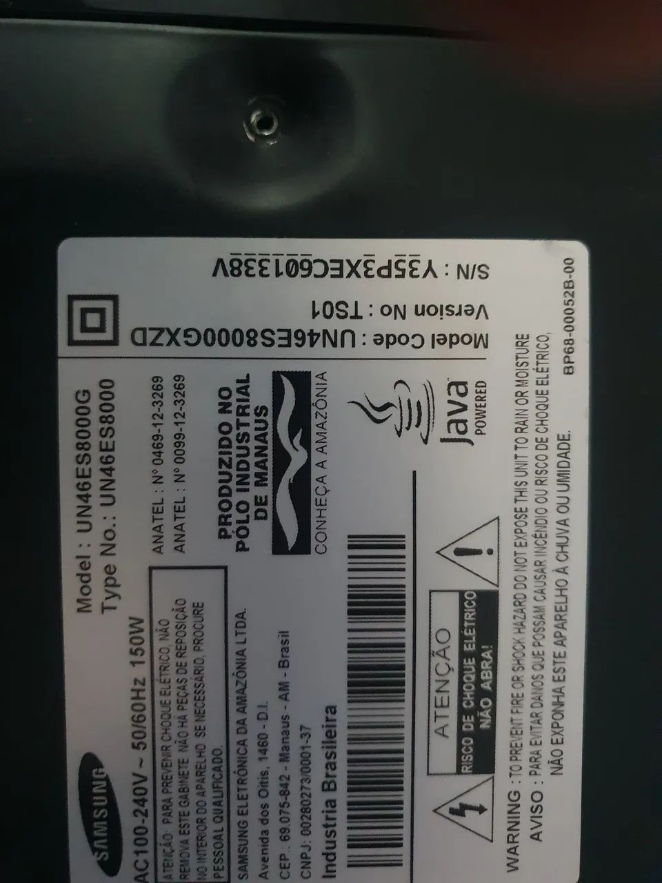 Tv/Monitor Led Samsung 46 Polegadas Un46es8000g Full Hd Funcionando no Estado. Leiam!  - Foto 5