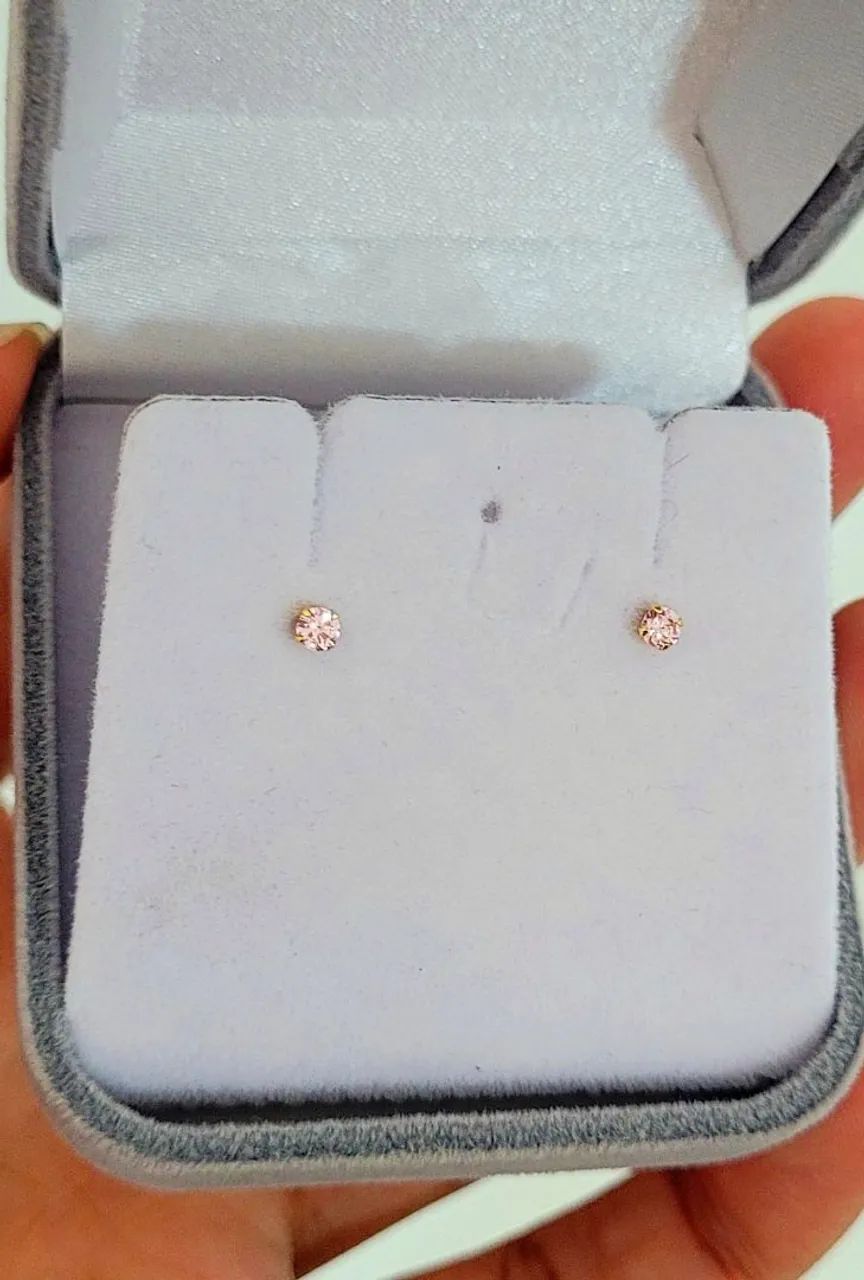 Brinco Zircônia Rosa micro, Ouro 18k