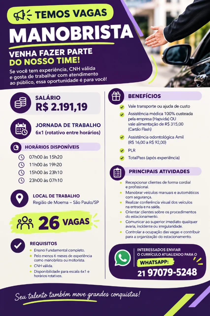 ? VAGA - MANOBRISTA | MOEMA - SP
