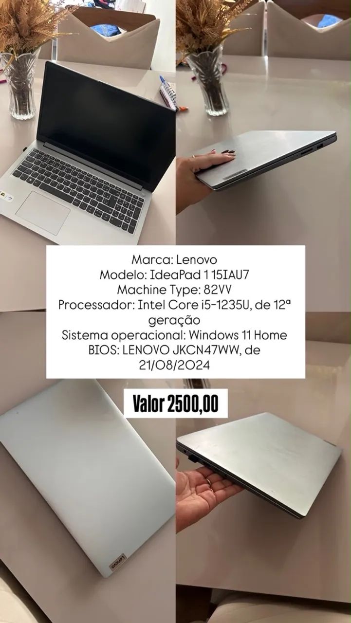 Notebook Lenovo modelo ideapad 15IAU7