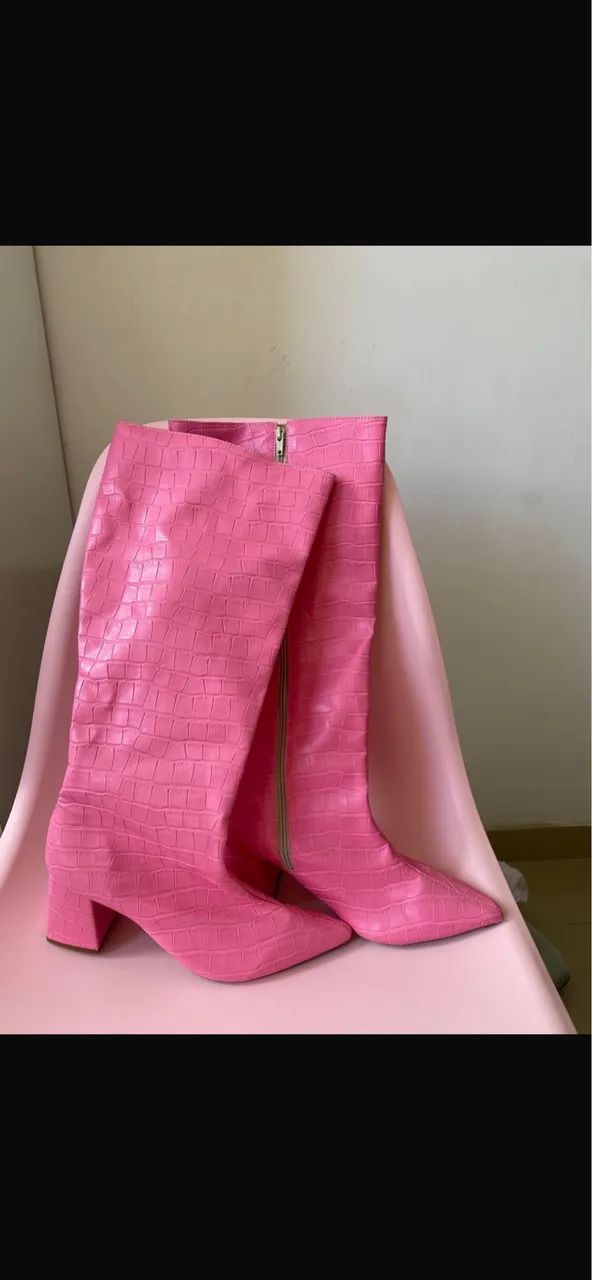 Bota cano longo rosa bebê  - Foto 2