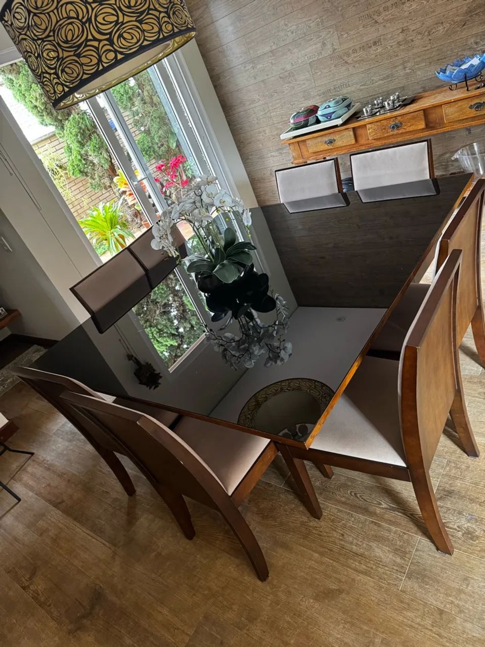Mesa de jantar quadrado com tampa de vidro preta e moderna+8cadeiras - Foto 4