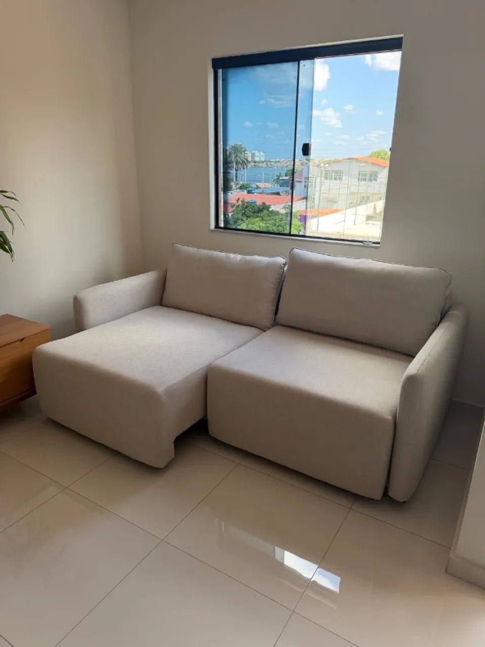Sofá retrátil bege orgânico linho  - Foto 2