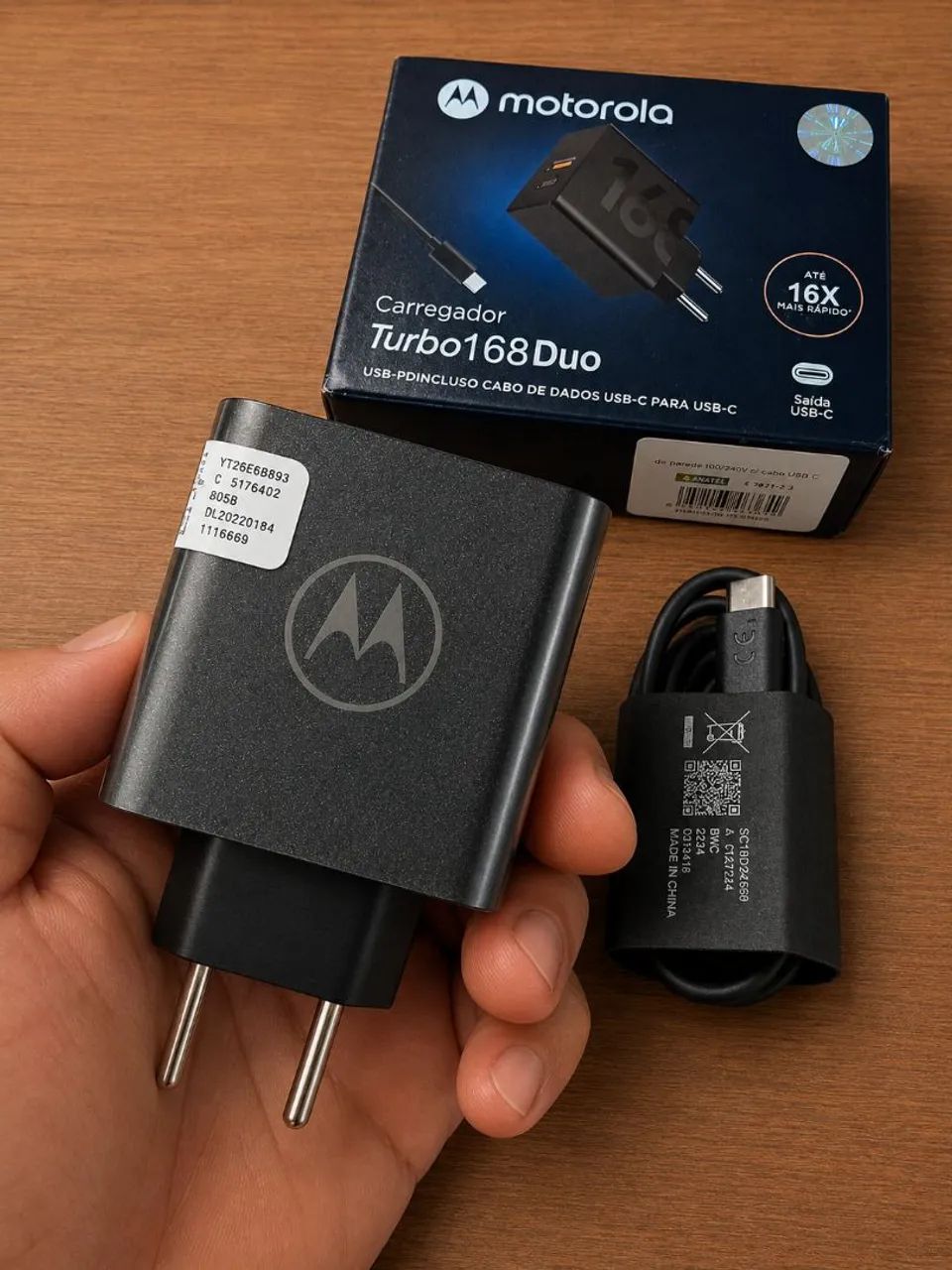 Carregador Turbo Power 168W Motorola dupla entrada tipo c USB  - Foto 3