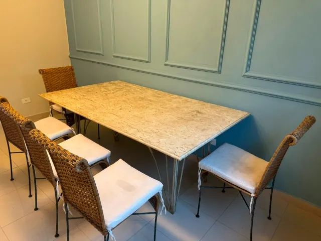 mesa de jantar de mármore + 5 cadeiras de palha conjunto - Foto 5