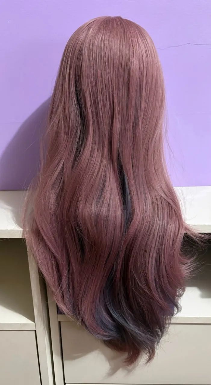 PERUCA FEMININA LONGA LISA - 50cm - ROSA QUEIMADO - RESISTENTE AO CALOR - Foto 5