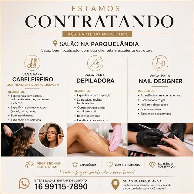 VAGAS PARA PROFISSIONAIS DA ÁREA DA BELEZA 1