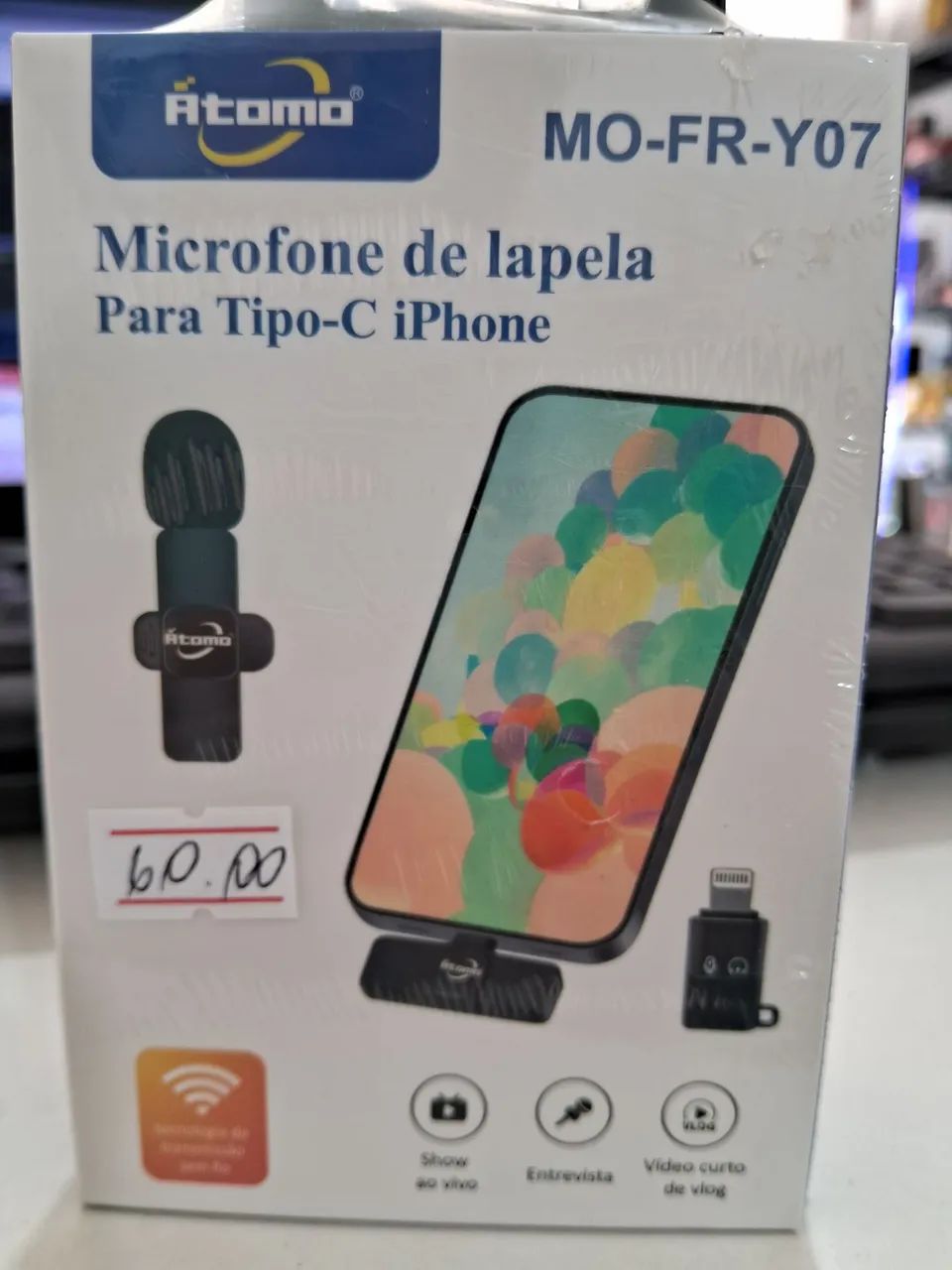 Microfone de Lapela para Tipo C e Iphone Atomo MO-FR-Y07