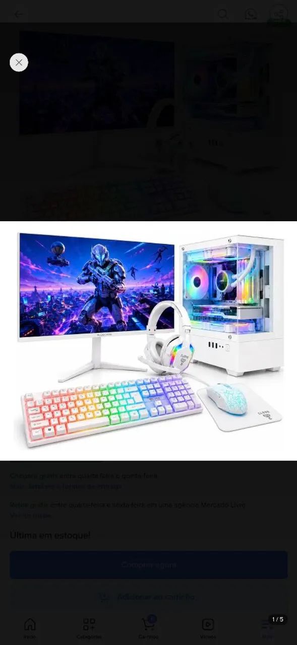 Computador gamer branco Intel core i7 16gb SSD 480gb wi-fi 
