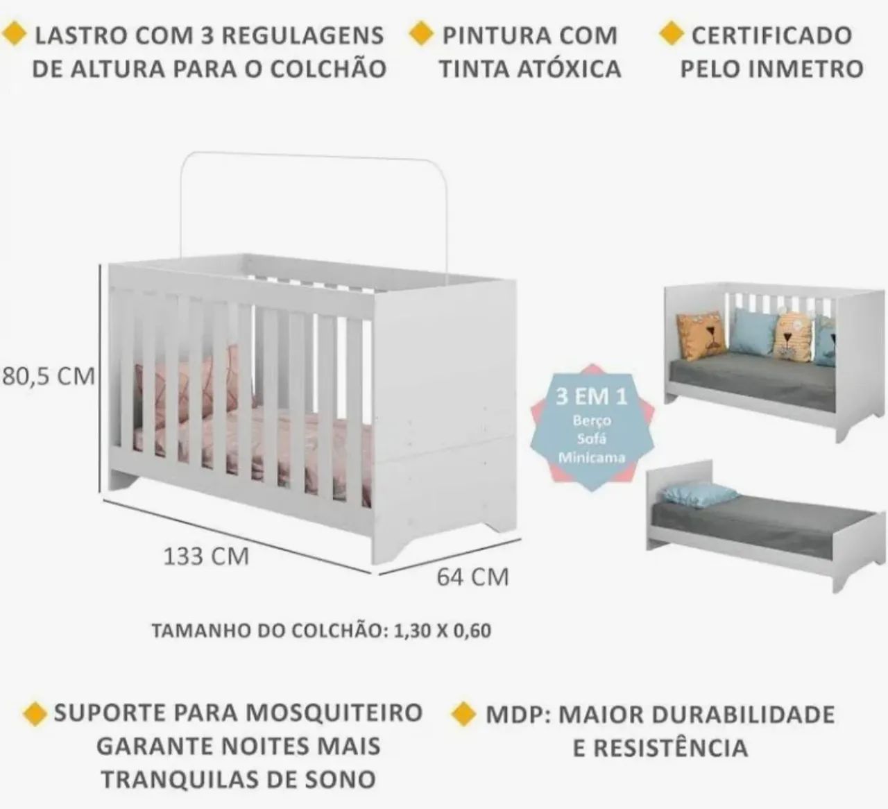 Berço 3 em 1 + Colchão D18