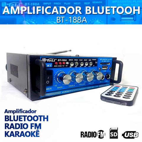 Amplificador Áudio Stereo Bluetooth Rádio Fm Karaokê Bt-188a