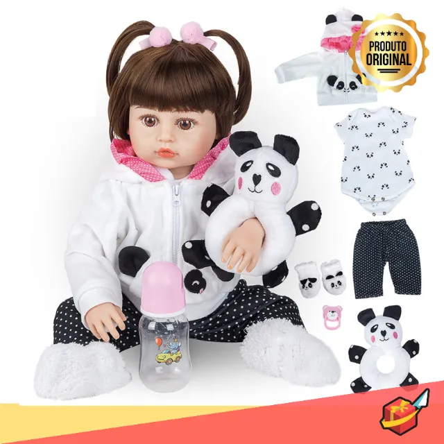 Brastoy Boneca Bebê Reborn Silicone Original Menina 55cm Olhos Castanho  Elefantinho