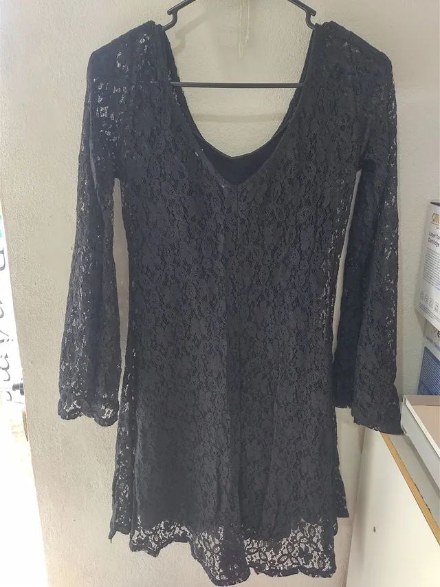 Vestido de renda preto com manga comprida  - Foto 2