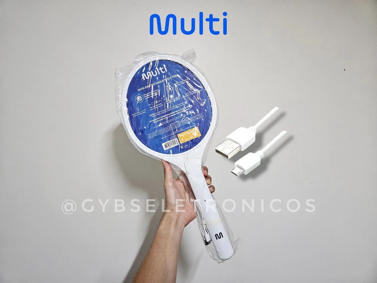 Raquete Eletrica Multilaser mata mosquitos Insetos carrega via USB