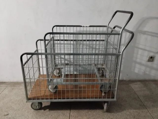 Carrinho de carga e descarga levar produtos em aco c rodas resistentes. kit 2 carrinhos  - Foto 2