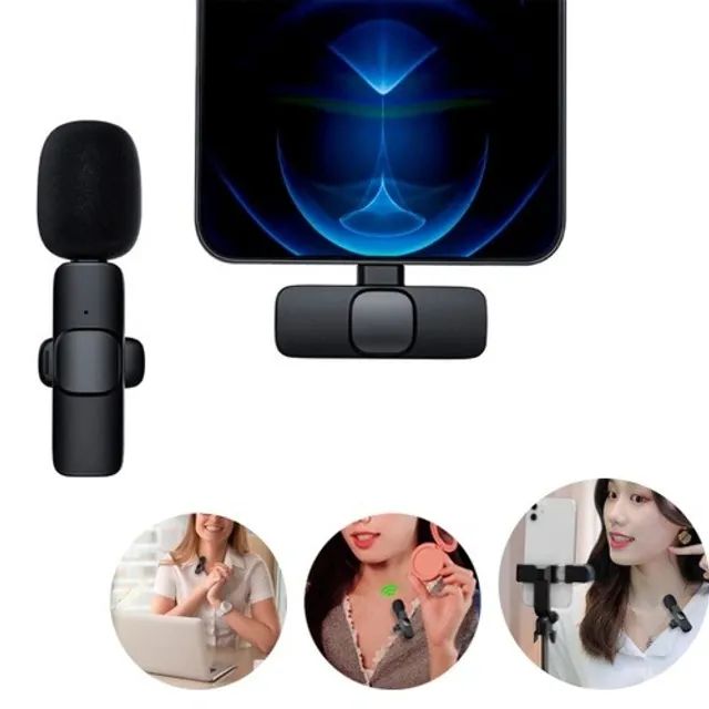 Microfone Lapela recarregável sem fio blogueira entrada Tipo C - Foto 4