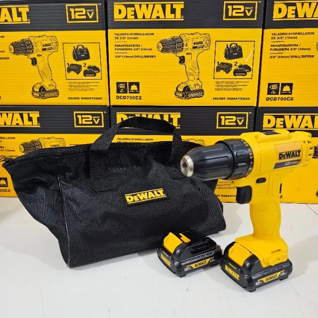 Parafusadeira Furadeira 2 Baterias 12V + Bolsa Dewalt DCD700C2 Garantia de 3 Anos