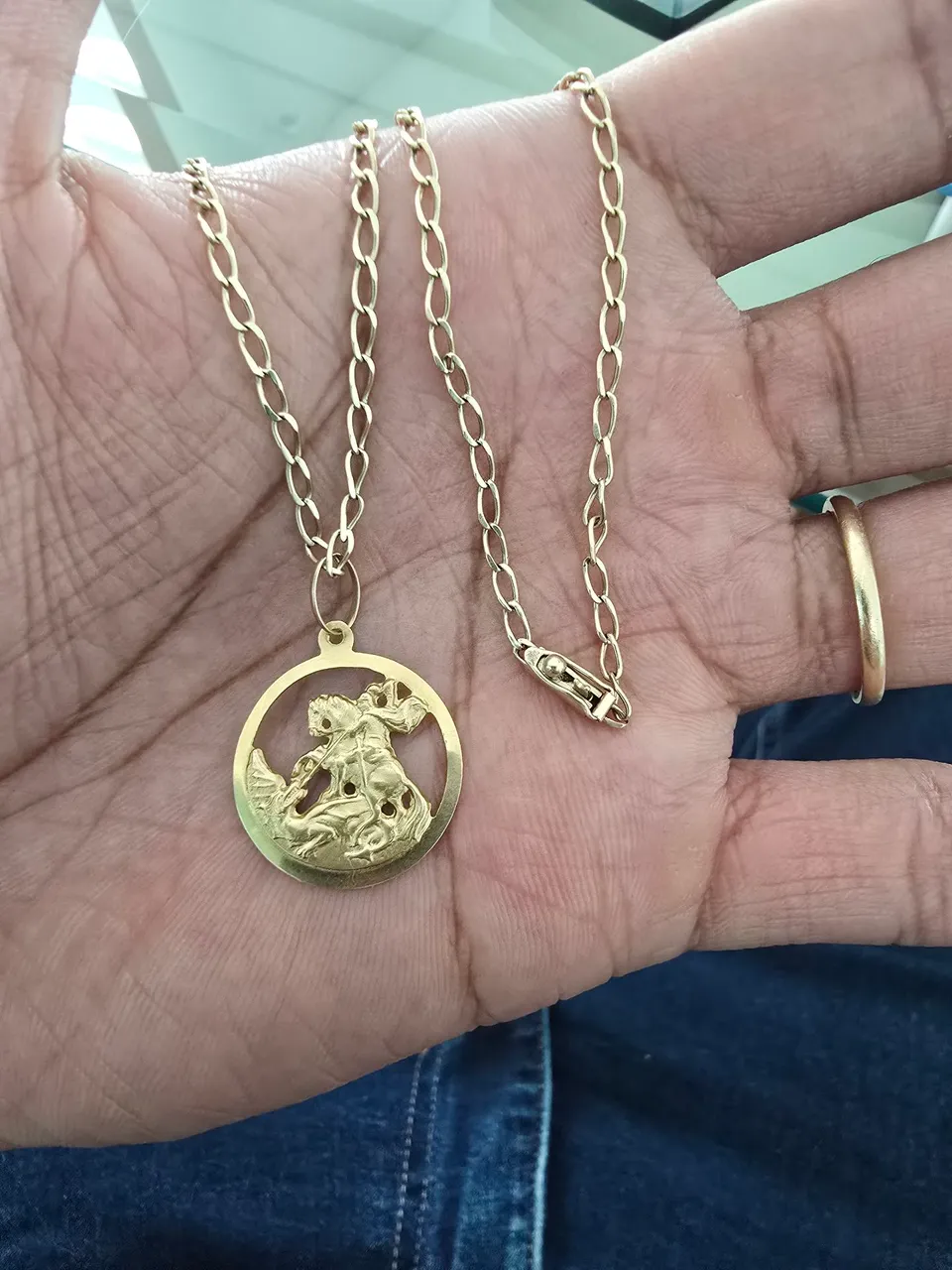 Cordão de Ouro 18k 55cm com pingente de São Jorge 6,5g Total