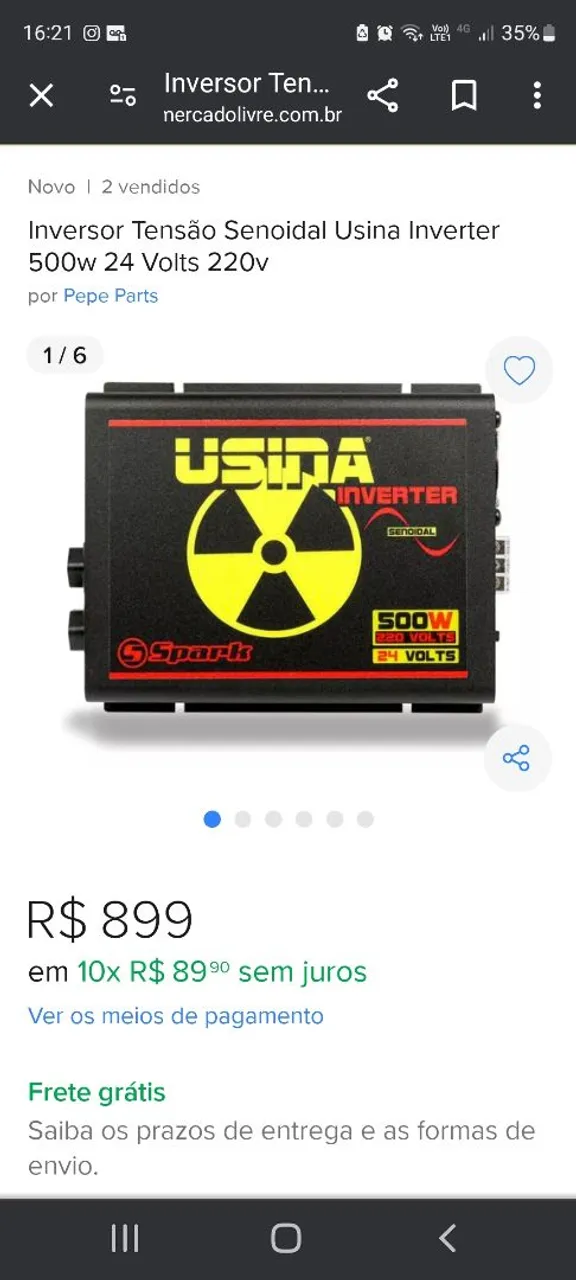 Inversor de Tensão Senoidal 500w 24 Volts 220v Usina Inverter
