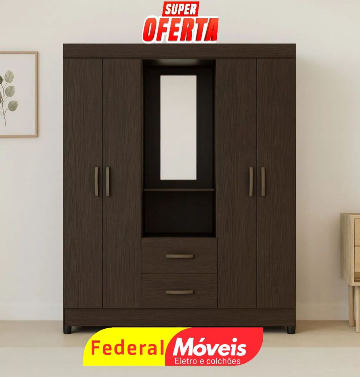 Guarda Roupa 4 Portas e 2 Gavetas - Qualidade e Beleza em Um Só!
