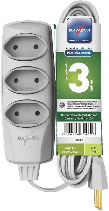 Extensão Noshock 90 PL 2X0,75 2P 10A 3 Metros DN1469 Loja Coimbra Computadores Entregamos - Foto 2