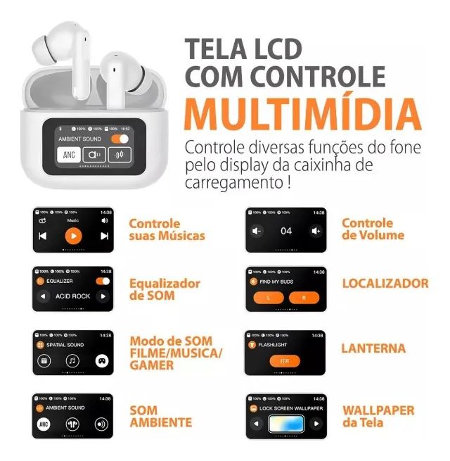 Fone De Ouvido Bluetooth Tws Com Tela Touch Redução De Ruído - Foto 3