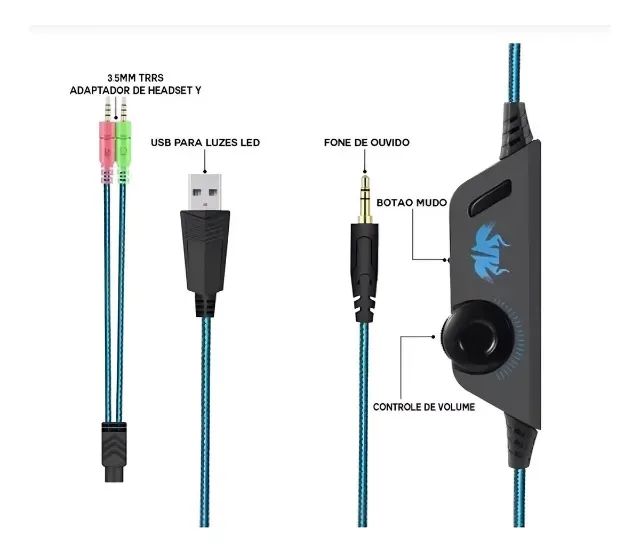 Headset Gamer Knup KP-455A Red Led Vermelho 7.1 P3 + Adaptador P2 - WZetta - Foto 6